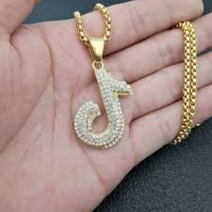 Tik Tok Stainless Steel Gold Bling Necklace